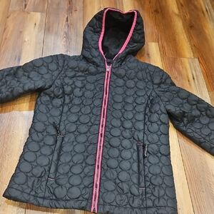 Lands' End Kids Black Quilted Jacket with Pink Accents